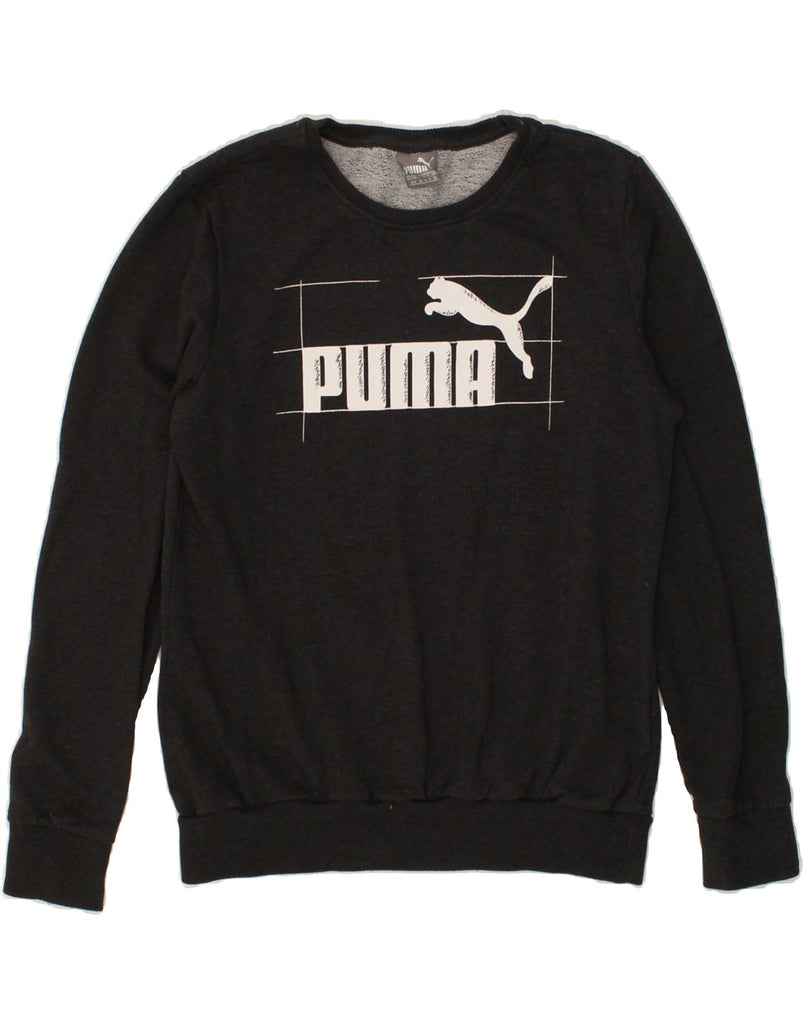 PUMA Womens Graphic Sweatshirt Jumper UK 12 Medium Grey Cotton | Vintage Puma | Thrift | Second-Hand Puma | Used Clothing | Messina Hembry 