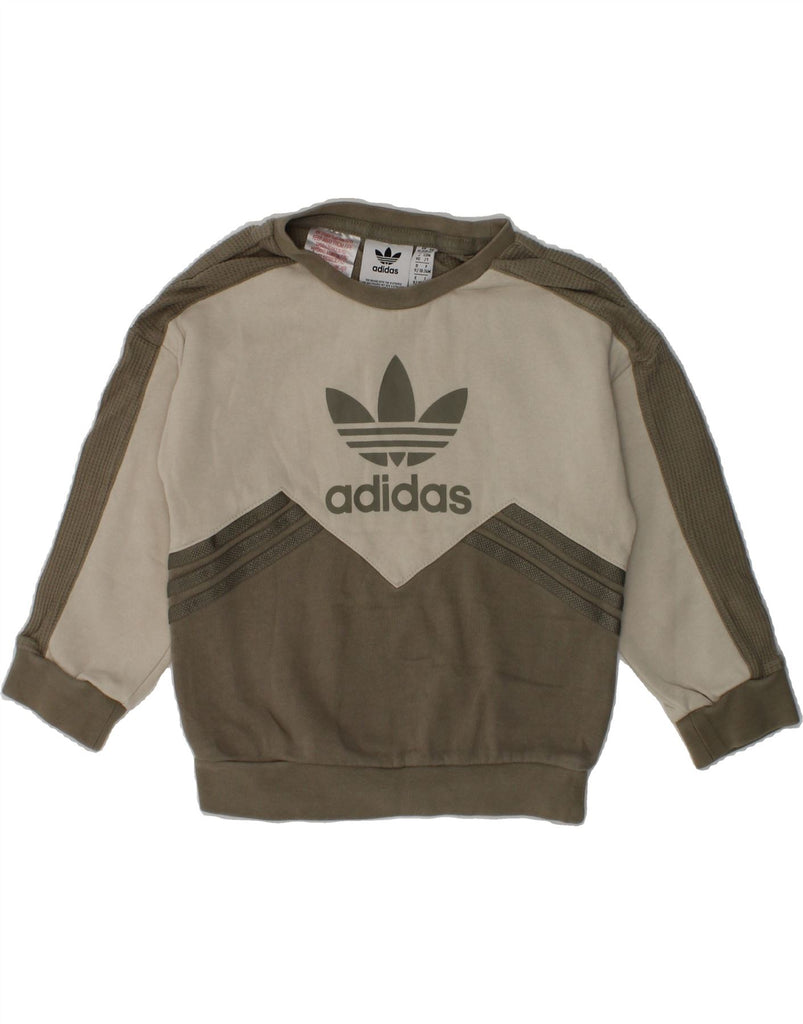 ADIDAS Baby Boys Sweatshirt Jumper 18-24 Months Khaki Colourblock Cotton | Vintage Adidas | Thrift | Second-Hand Adidas | Used Clothing | Messina Hembry 