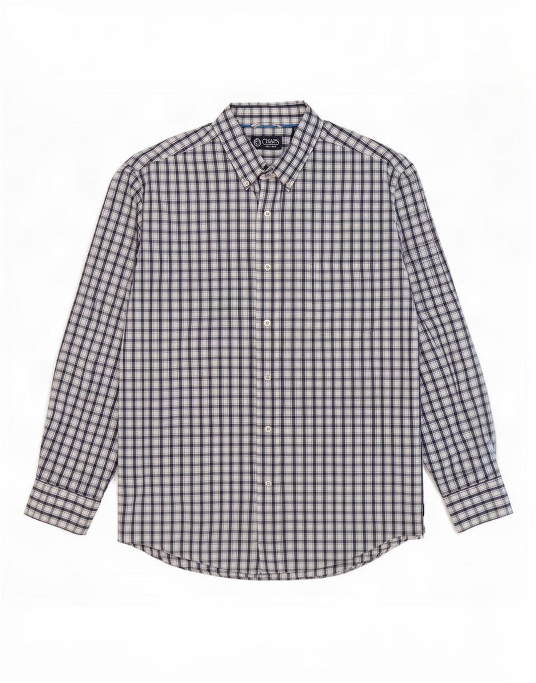 Chaps Mens Shirt XL Navy Blue Check Cotton