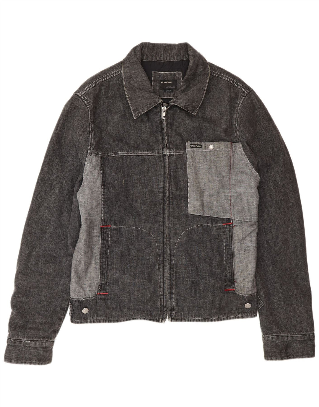 Energie Mens Denim Jacket UK 40 Large Grey Colourblock Cotton