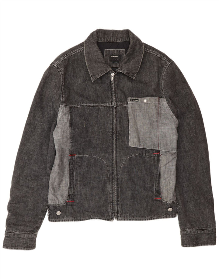 Energie Mens Denim Jacket UK 40 Large Grey Colourblock Cotton
