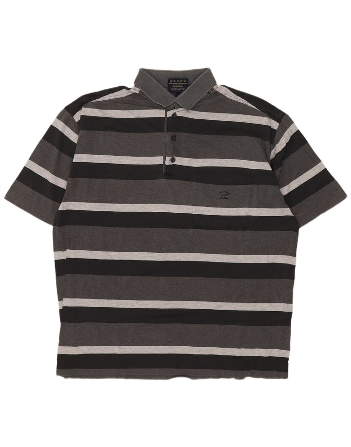 PAUL & SHARK Mens Yachting Polo Shirt Large Grey Striped Cotton