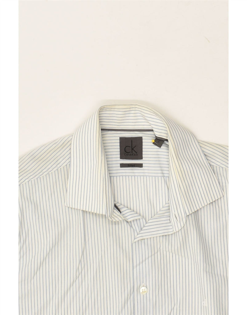 CALVIN KLEIN Mens Fitted Shirt Size 16 41 Large White Pinstripe Cotton | Vintage Calvin Klein | Thrift | Second-Hand Calvin Klein | Used Clothing | Messina Hembry 