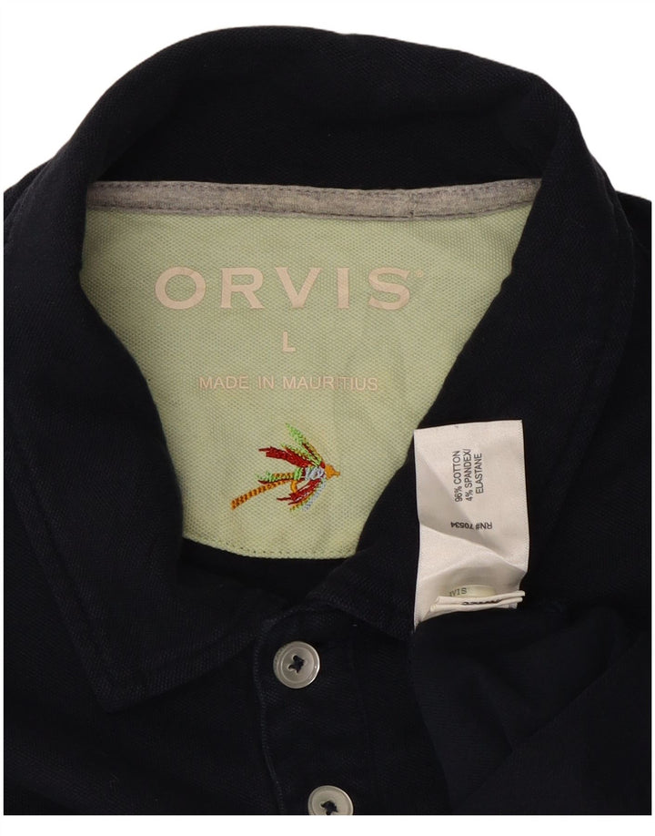Orvis Mens Polo Shirt Large Navy Blue Cotton