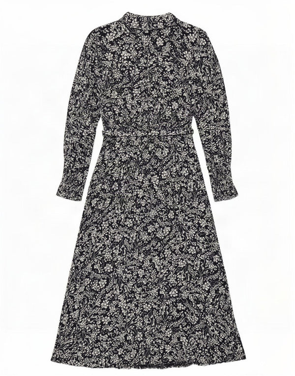 Marks & Spencer Womens Long Sleeve Maxi Dress UK 10 Small Navy Blue Floral