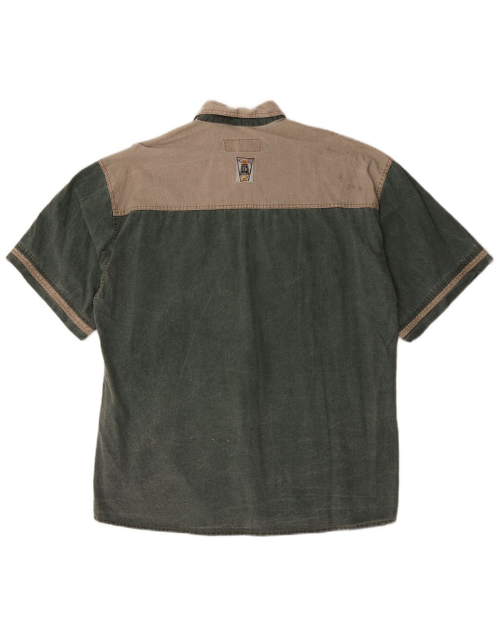 Martini Dry Mens Short Sleeve Shirt Medium Green Colourblock Cotton