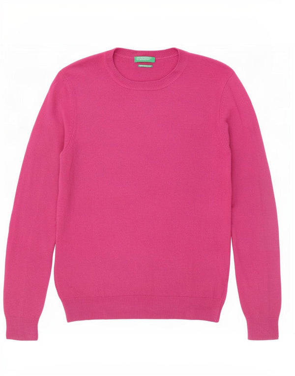 Benetton Womens Crew Neck Jumper Sweater UK 12 Medium Pink Wool