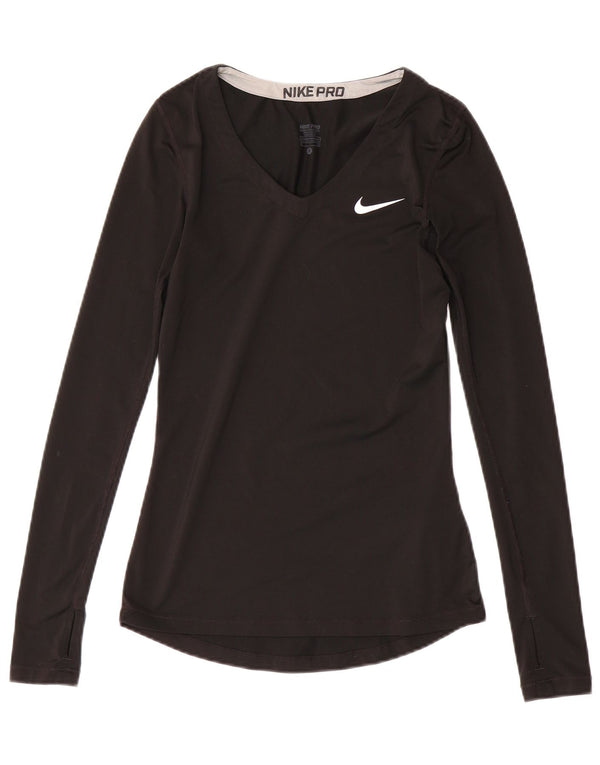Nike Womens Dri Fit Top Long Sleeve UK 8 Small Black Polyester