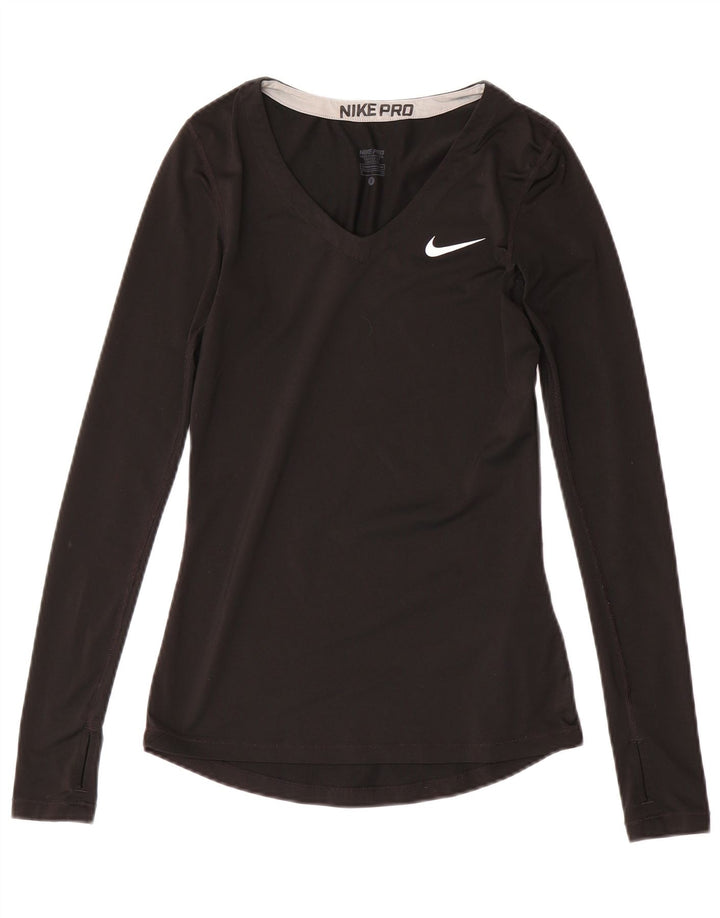 Nike Womens Dri Fit Top Long Sleeve UK 8 Small Black Polyester