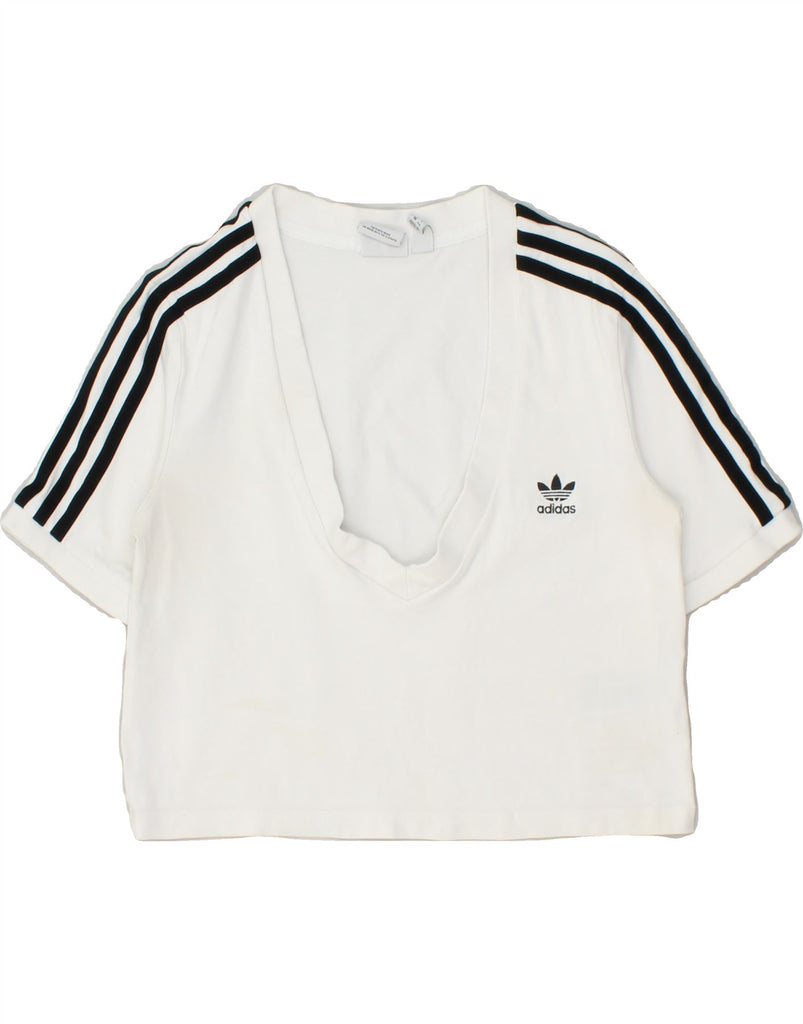 ADIDAS Womens Crop T-Shirt Top UK 12 Medium White Cotton | Vintage Adidas | Thrift | Second-Hand Adidas | Used Clothing | Messina Hembry 