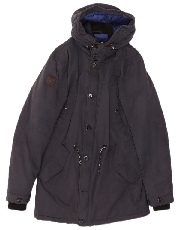 Fred Mello Mens Hooded Parka Jacket UK 36 Small Navy Blue Cotton