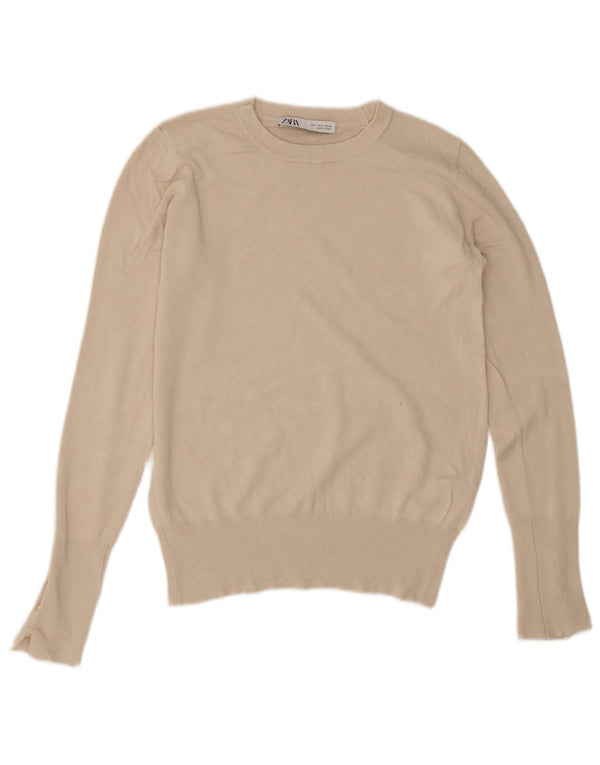 Zara Womens Boat Neck Jumper Sweater UK 10 Small Beige Viscose
