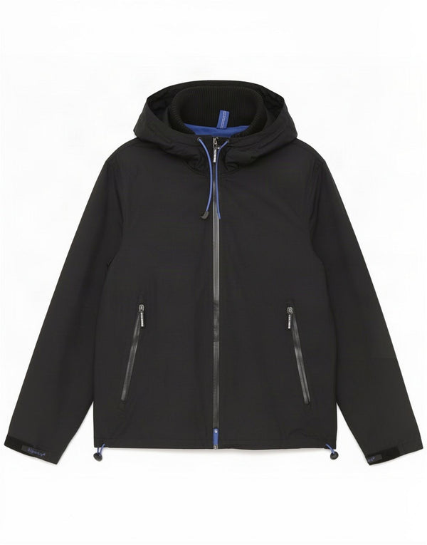 Superdry Mens Hooded Rain Jacket UK 46 3XL Black Nylon