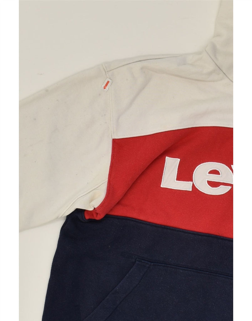 LEVI'S Womens Graphic Hoodie Jumper UK 8 XS White Colourblock Cotton | Vintage Levi's | Thrift | Second-Hand Levi's | Used Clothing | Messina Hembry 