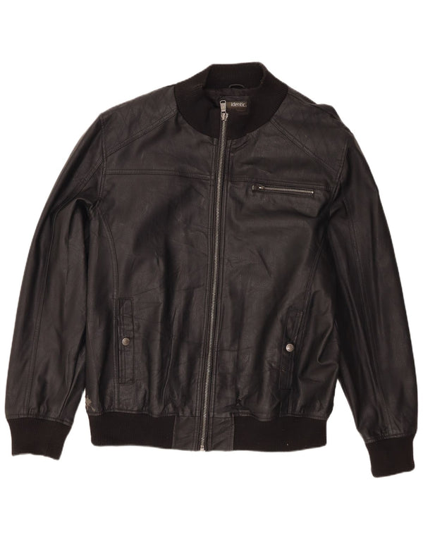 Identic Mens Motorstyle Faux Leather Bomber Jacket UK 42 XL Black Polyester