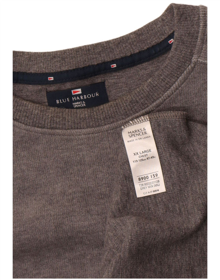 Marks & Spencer Mens Blue Harbour Top Long Sleeve 2XL Grey Colourblock
