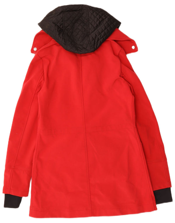 Nautica Womens Hooded Rain Jacket UK 6 XS Red Colourblock Polyester