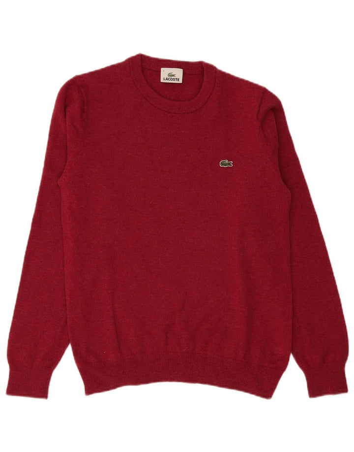 Lacoste Mens Crew Neck Jumper Sweater Size 3 Small Pink Virgin Wool