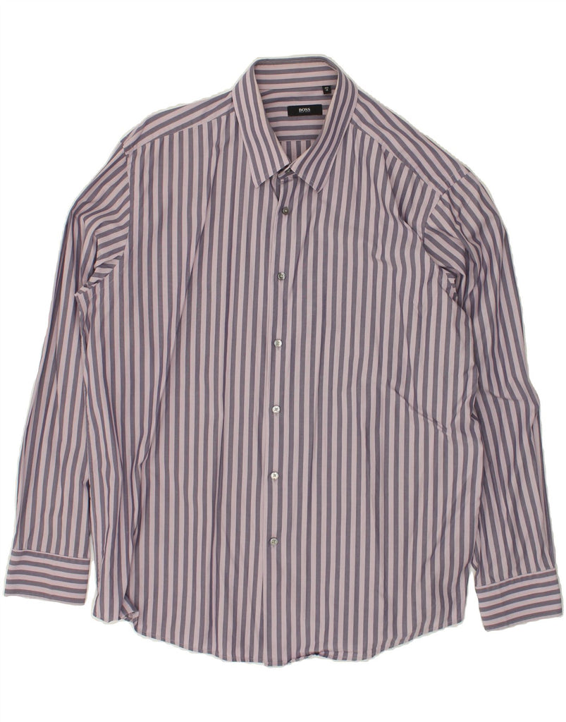 HUGO BOSS Mens Shirt Size 18 46 2XL Grey Striped Cotton | Vintage Hugo Boss | Thrift | Second-Hand Hugo Boss | Used Clothing | Messina Hembry 