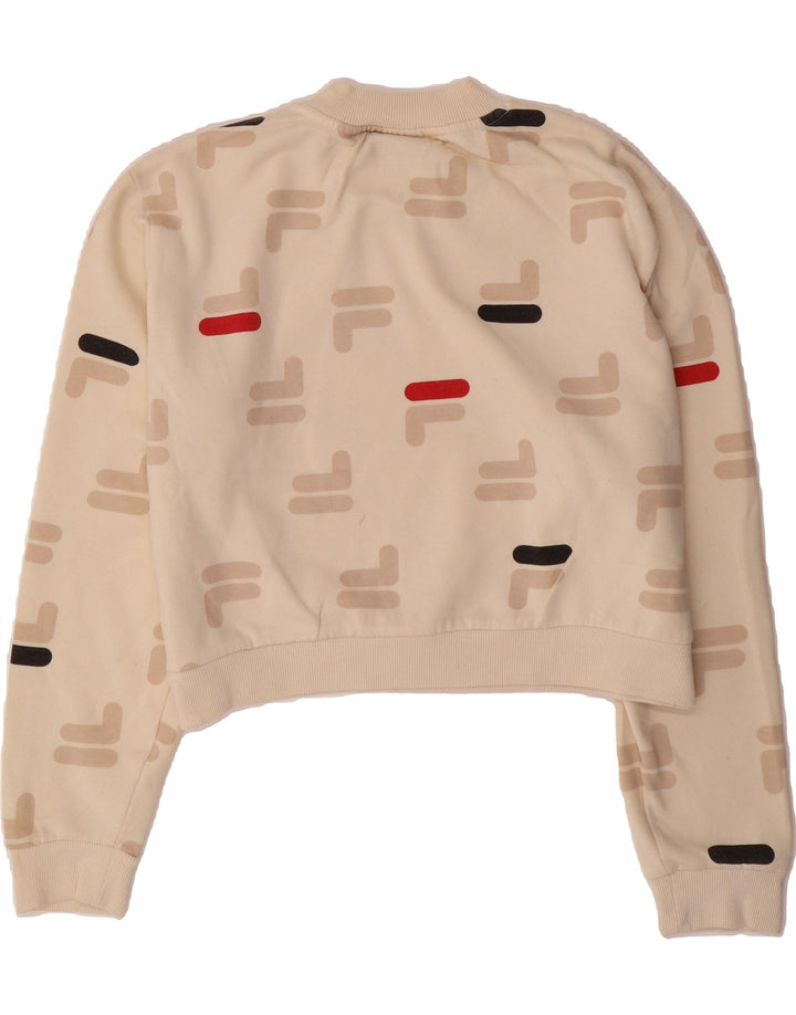 FILA Womens Graphic Crop Sweatshirt Jumper UK 14 Medium Beige Cotton Vintage Fila and Second-Hand Fila from Messina Hembry 