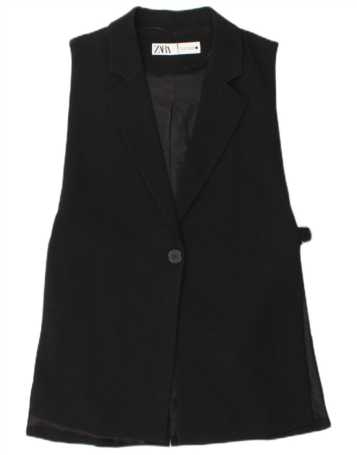 Zara Womens 1 Button Sleeveless Blazer Jacket UK 10 Small Black