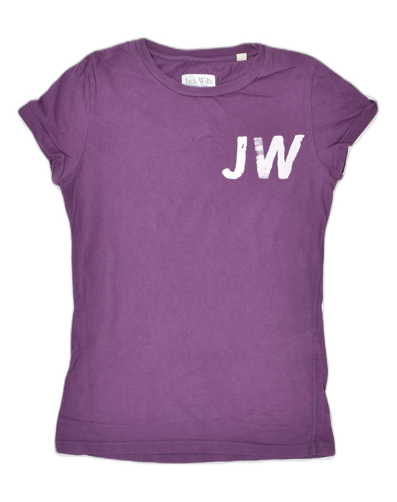 JACK WILLS Womens Graphic T-Shirt Top UK 10 Small Purple Cotton | Vintage | Thrift | Second-Hand | Used Clothing | Messina Hembry 