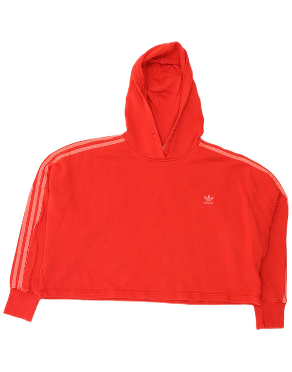 Adidas Womens Crop Oversized Hoodie Jumper UK 14 Medium Red Cotton