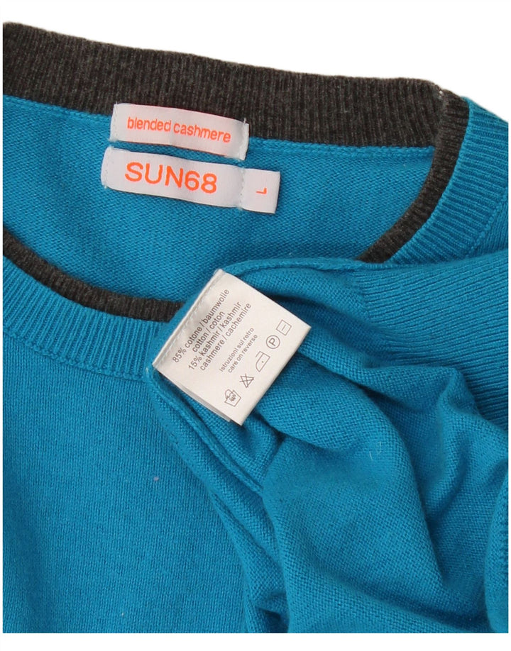 SUN68 Womens Boat Neck Jumper Sweater UK 16 Large Blue Cotton