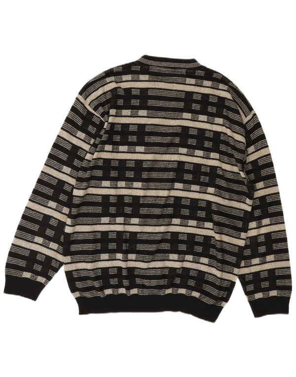 Vintage Mens Crew Neck Jumper Sweater UK 38/40 Medium Black Geometric