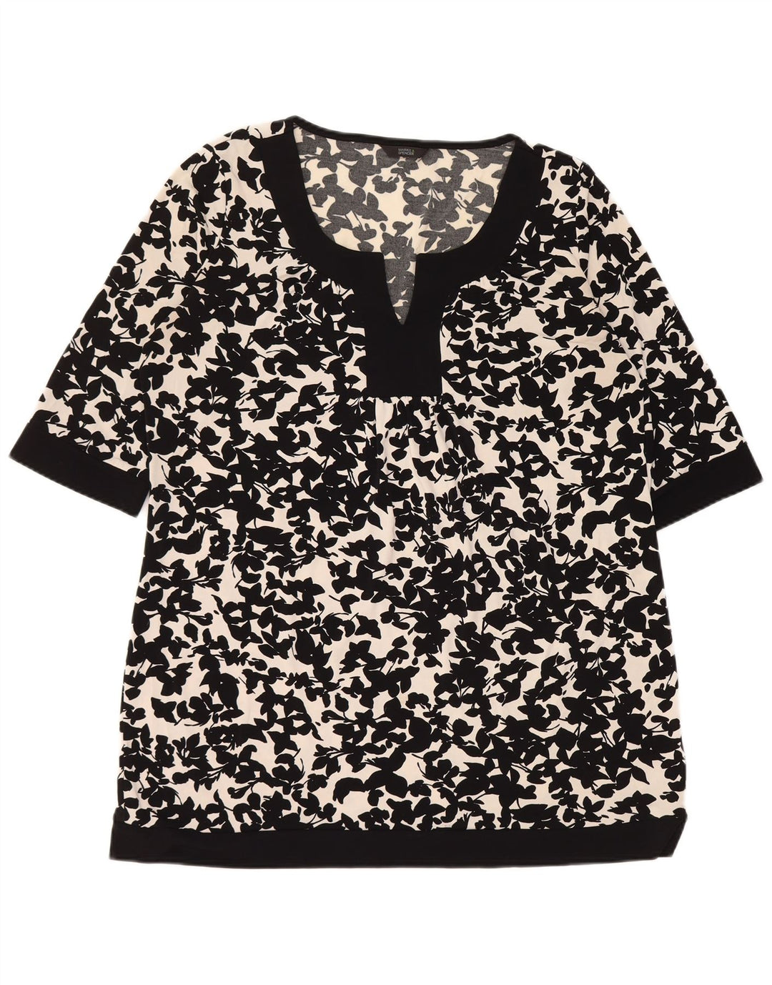 MARKS & SPENCER Womens Blouse Top UK 16 Large Black Floral Polyester
