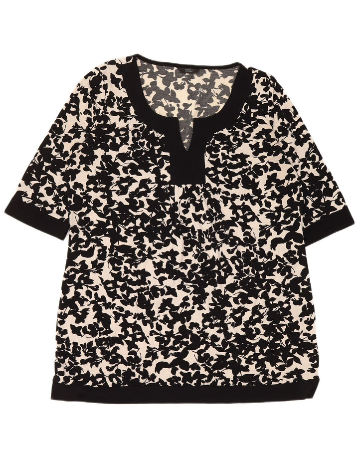 MARKS & SPENCER Womens Blouse Top UK 16 Large Black Floral Polyester