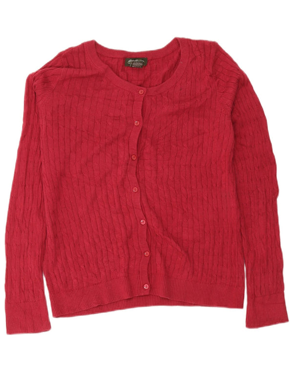 Eddie Bauer Womens Cardigan Sweater UK 16 Large Burgundy Cotton