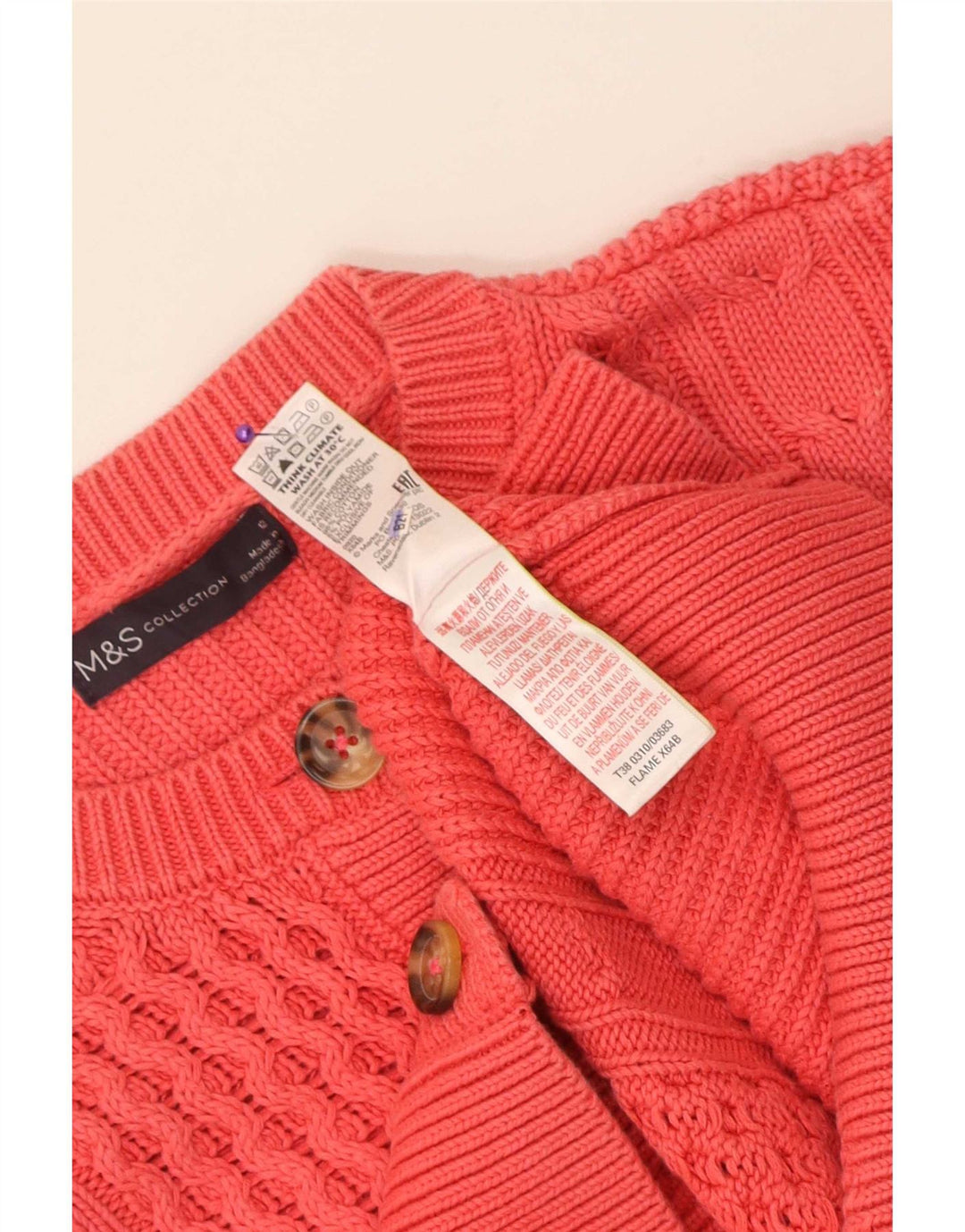 Marks & Spencer Womens Crop Cardigan Sweater UK 12 Medium Pink Cotton
