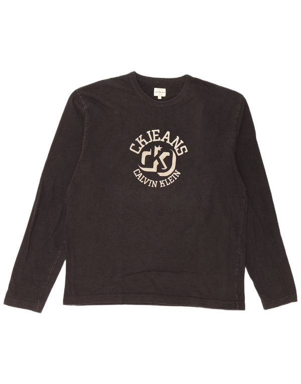 Calvin Klein Jeans Mens Graphic Top Long Sleeve Large Black Cotton