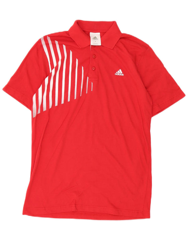 Adidas Mens Polo Shirt Medium Red Striped Cotton