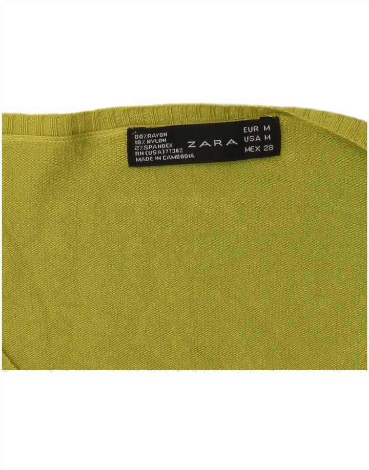 Zara Womens V-Neck Jumper Sweater UK 12 Medium Green Rayon