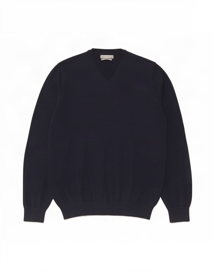 Marks & Spencer Mens V-Neck Jumper Sweater Large Navy Blue Cotton