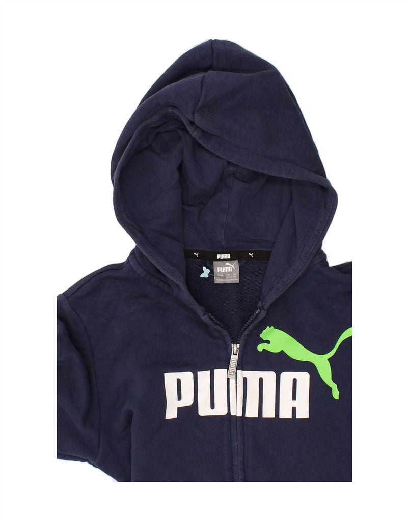 PUMA Boys Graphic Zip Hoodie Sweater 11-12 Years Navy Blue Cotton | Vintage Puma | Thrift | Second-Hand Puma | Used Clothing | Messina Hembry 