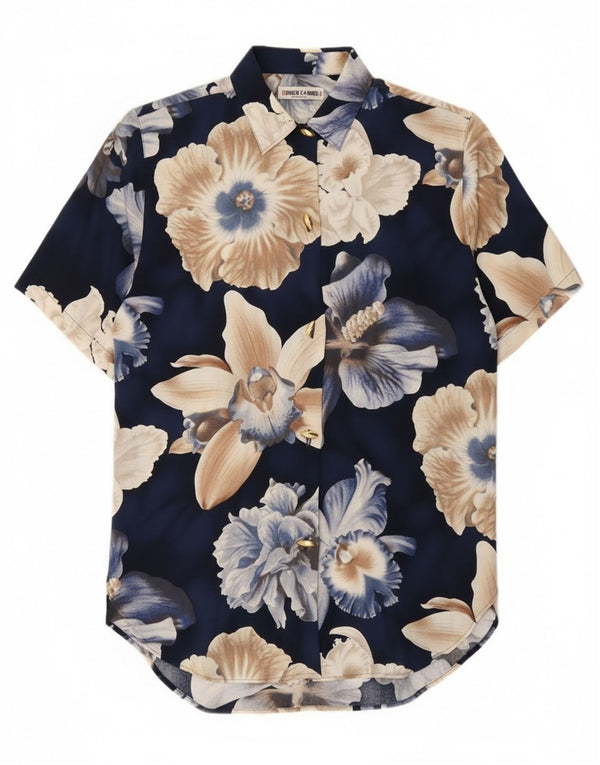 Enara Camice Womens Short Sleeve Shirt Blouse UK 14 Medium Navy Blue Floral