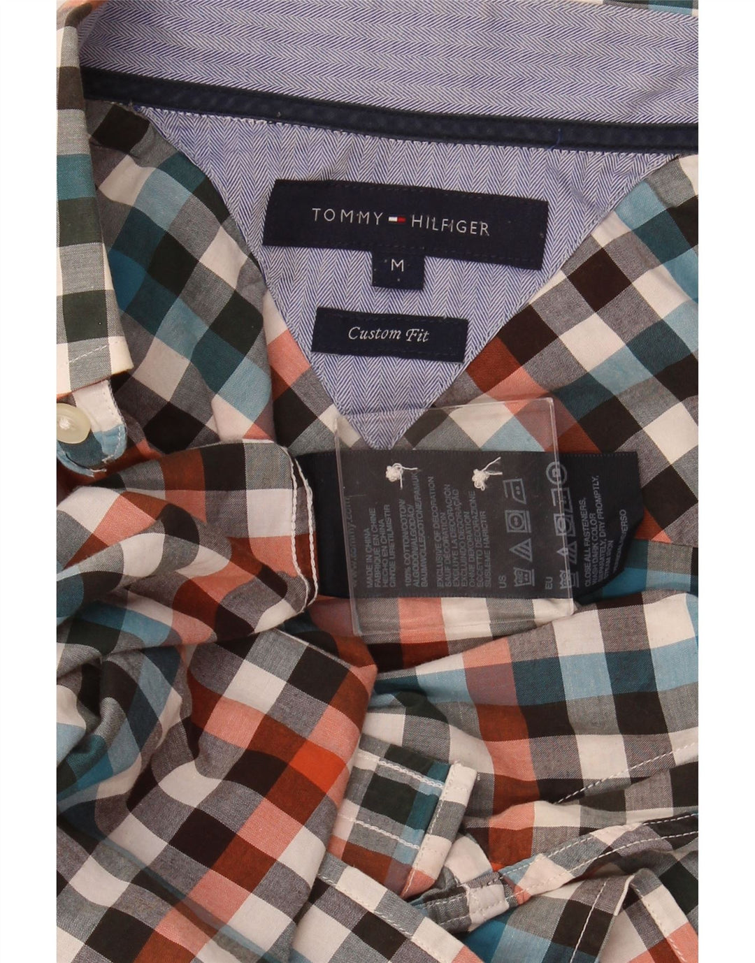 TOMMY HILFIGER Mens Custom Fit Shirt Medium Multicoloured Check Cotton