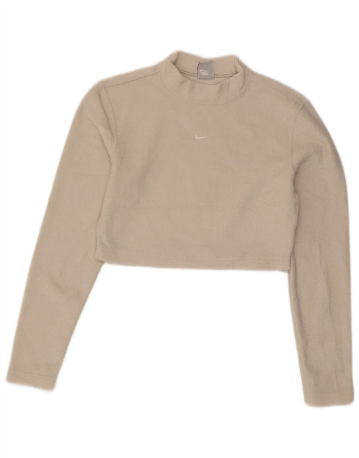 Nike Womens Crop Velour Top Long Sleeve UK 12 Medium Off White Polyester