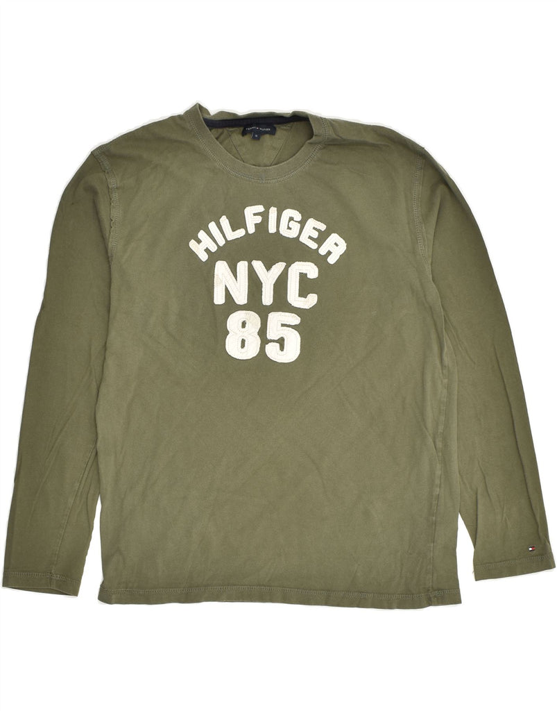 TOMMY HILFIGER Boys Graphic Top Long Sleeve 15-16 Years Khaki Cotton | Vintage Tommy Hilfiger | Thrift | Second-Hand Tommy Hilfiger | Used Clothing | Messina Hembry 