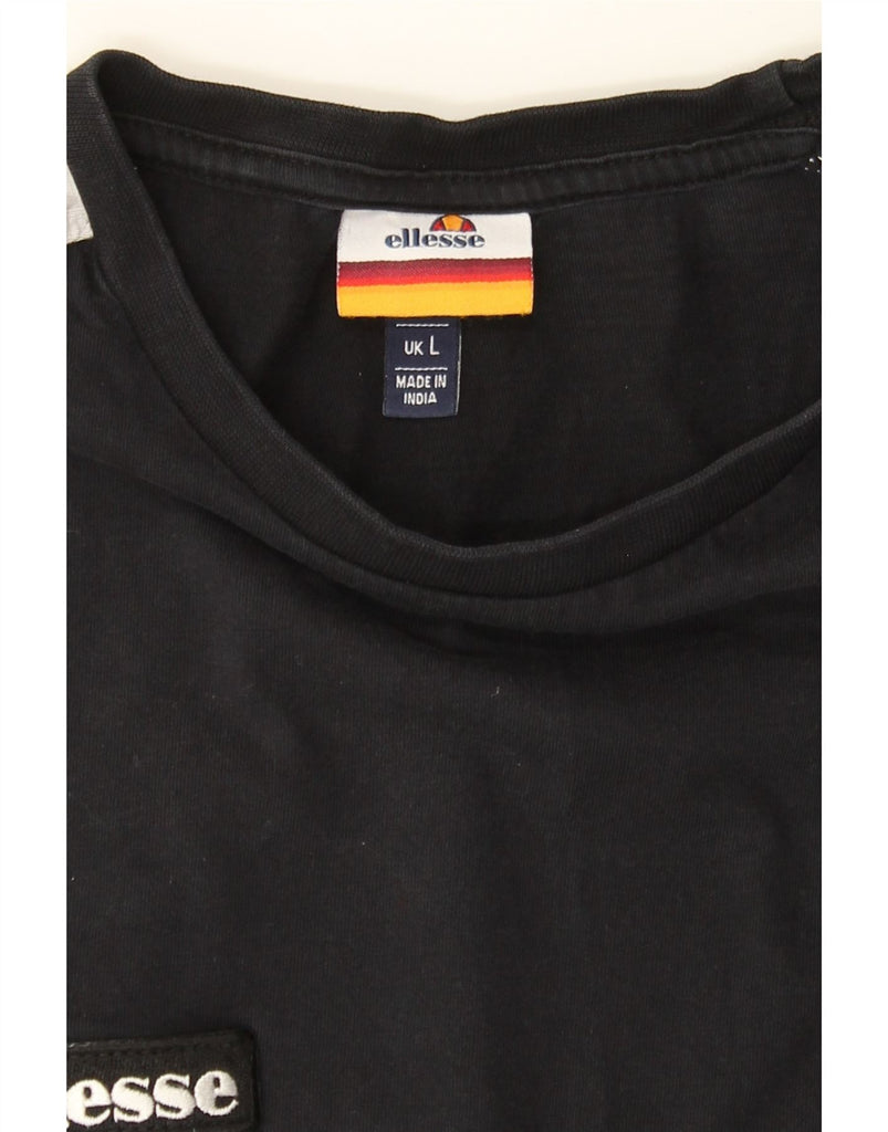 ELLESSE Womens T-Shirt Top UK 16 Large Black Colourblock Cotton Vintage Ellesse and Second-Hand Ellesse from Messina Hembry 