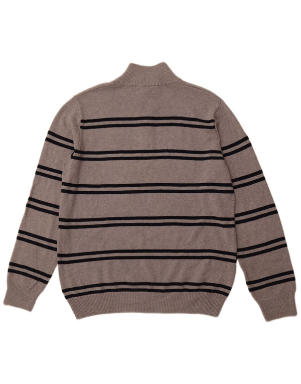 CREW CLOTHING Mens Zip Neck Jumper Sweater 2XL Grey Striped Cotton