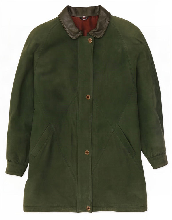 Vintage Womens Oversized Leather Coat EU 40 Medium Green