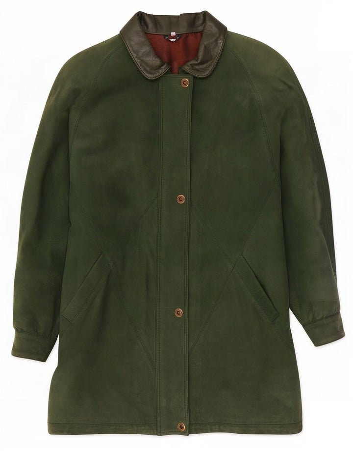 Vintage Womens Oversized Leather Coat EU 40 Medium Green