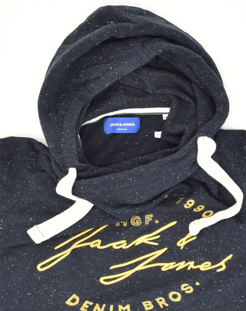 JACK & JONES Mens Graphic Hoodie Jumper Large Navy Blue Flecked Cotton | Vintage Jack & Jones | Thrift | Second-Hand Jack & Jones | Used Clothing | Messina Hembry 