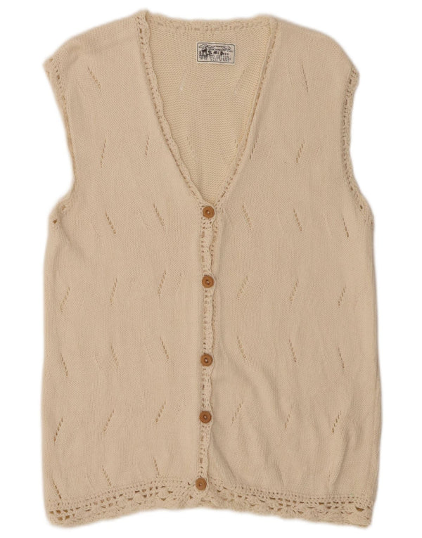 ARTESANIA Womens Sleeveless Cardigan Sweater UK 12 Medium Off White Cotton