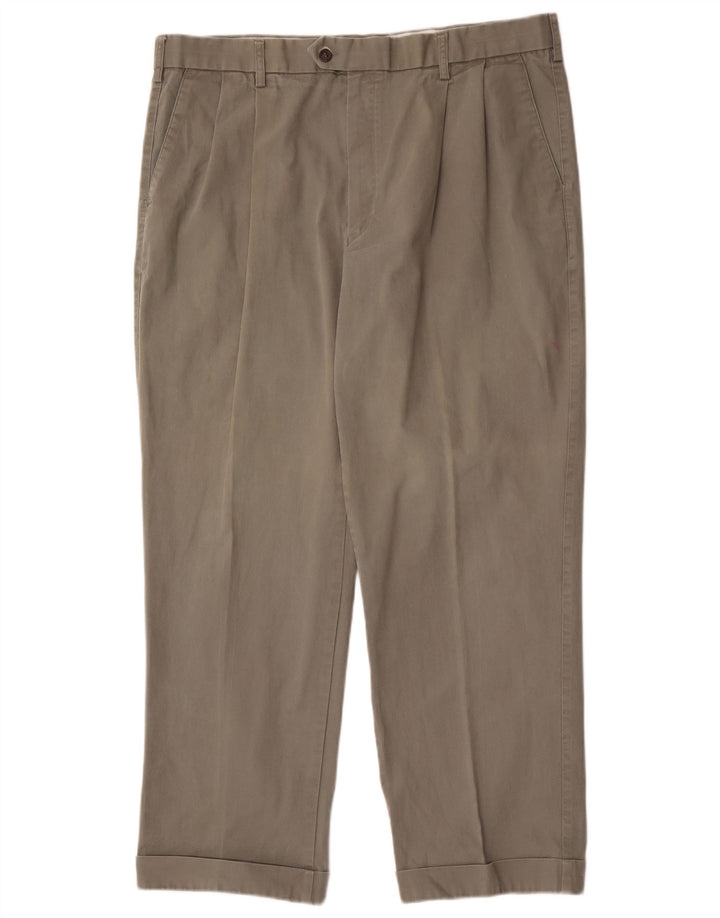 Marks & Spencer Mens Pegged Suit Trousers W40 L31 Khaki Cotton