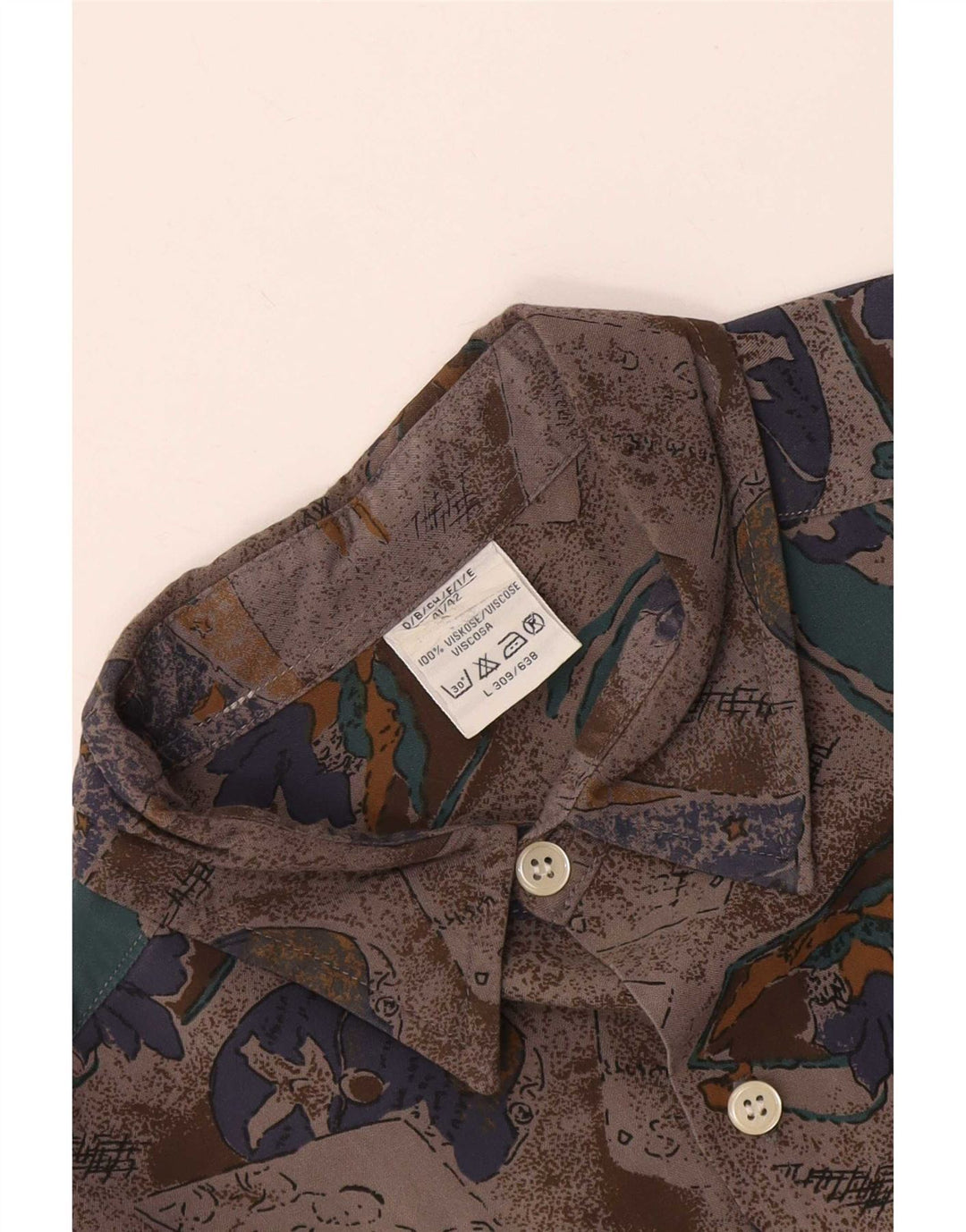 Vintage Mens Abstract Pattern Shirt Size 41/42 Large Grey Viscose